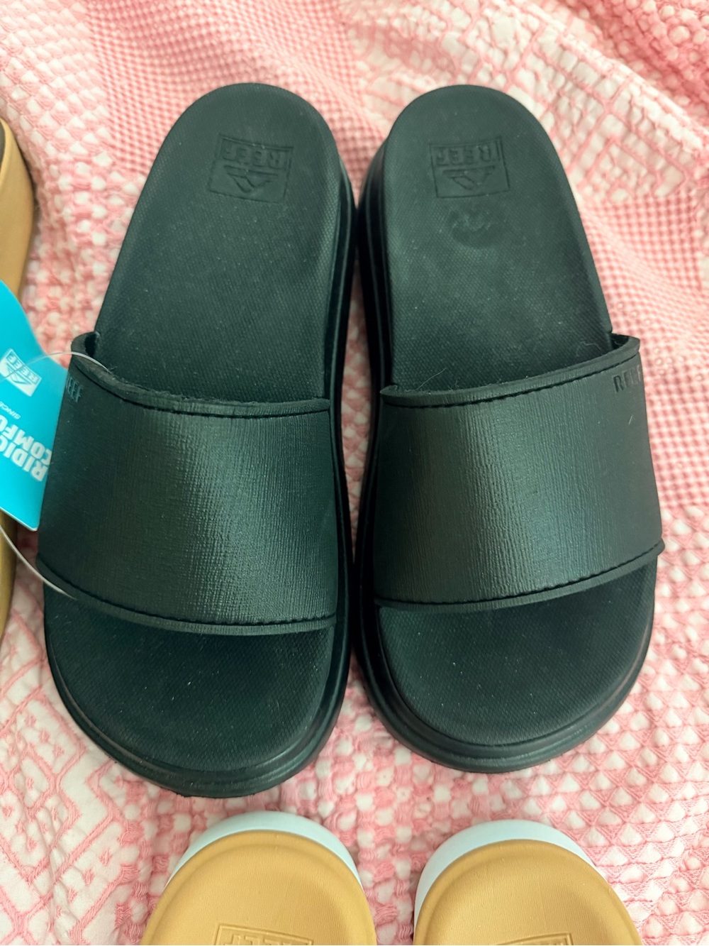 Reef Cushion Comfort Slides and Flip-Flops in Black, Tan, White - Picture 5 of 6